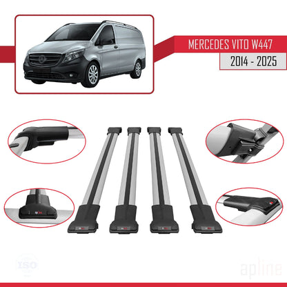 Compatible avec Mercedes Vito 3 (W447) 2014-2025 FLY Model Barres de Toit Railing Porte-Bagages de Voiture Gris Aluminium 4 Barres