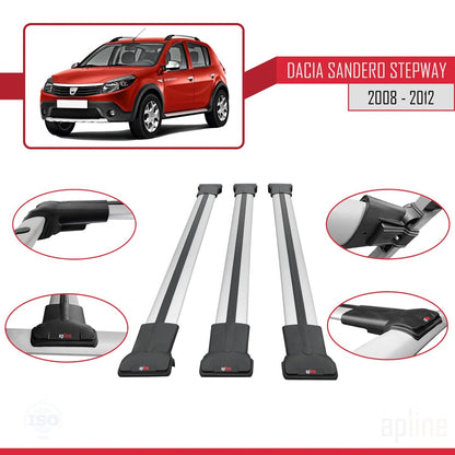 Compatibile con Dacia Sandero Stepway 2008-2012 modello FLY Barre portatutto per auto Portapacchi in alluminio grigio 3 barre