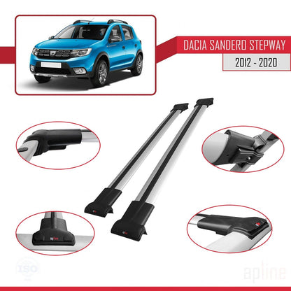Compatible avec Dacia Sandero Stepway 2 2012-2020 FLY Model Barres de Toit Railing Porte-Bagages de Voiture Gris Aluminium 2 Barres