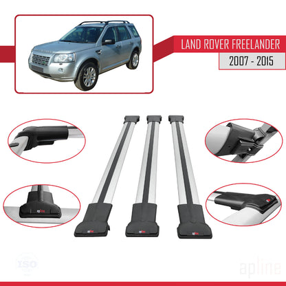 Compatible avec Land Rover Freelander 2 (L359) 2007-2015 FLY Model Barres de Toit Railing Porte-Bagages de Voiture Gris Aluminium 3 Barres