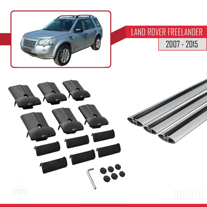 Compatible avec Land Rover Freelander 2 (L359) 2007-2015 FLY Model Barres de Toit Railing Porte-Bagages de Voiture Gris Aluminium 3 Barres