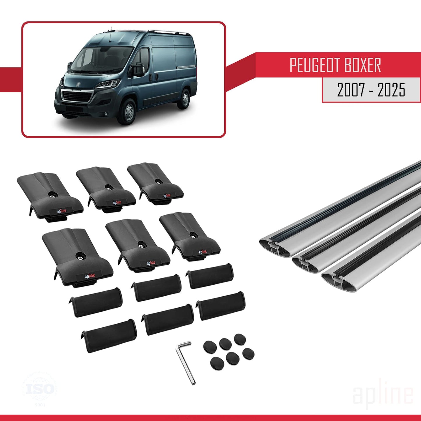Compatible con Peugeot Boxer 2 2007-2025 FLY Model Barras de Techo Auto Portaequipajes Barras Transversales Gris Aluminio 3 Barras