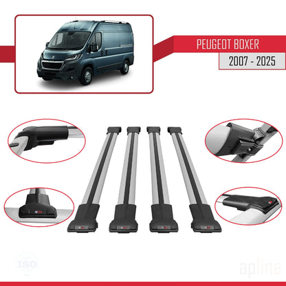 Compatible con Peugeot Boxer 2 2007-2025 FLY Model Barras de Techo Auto Portaequipajes Barras Transversales Gris Aluminio 4 Barras