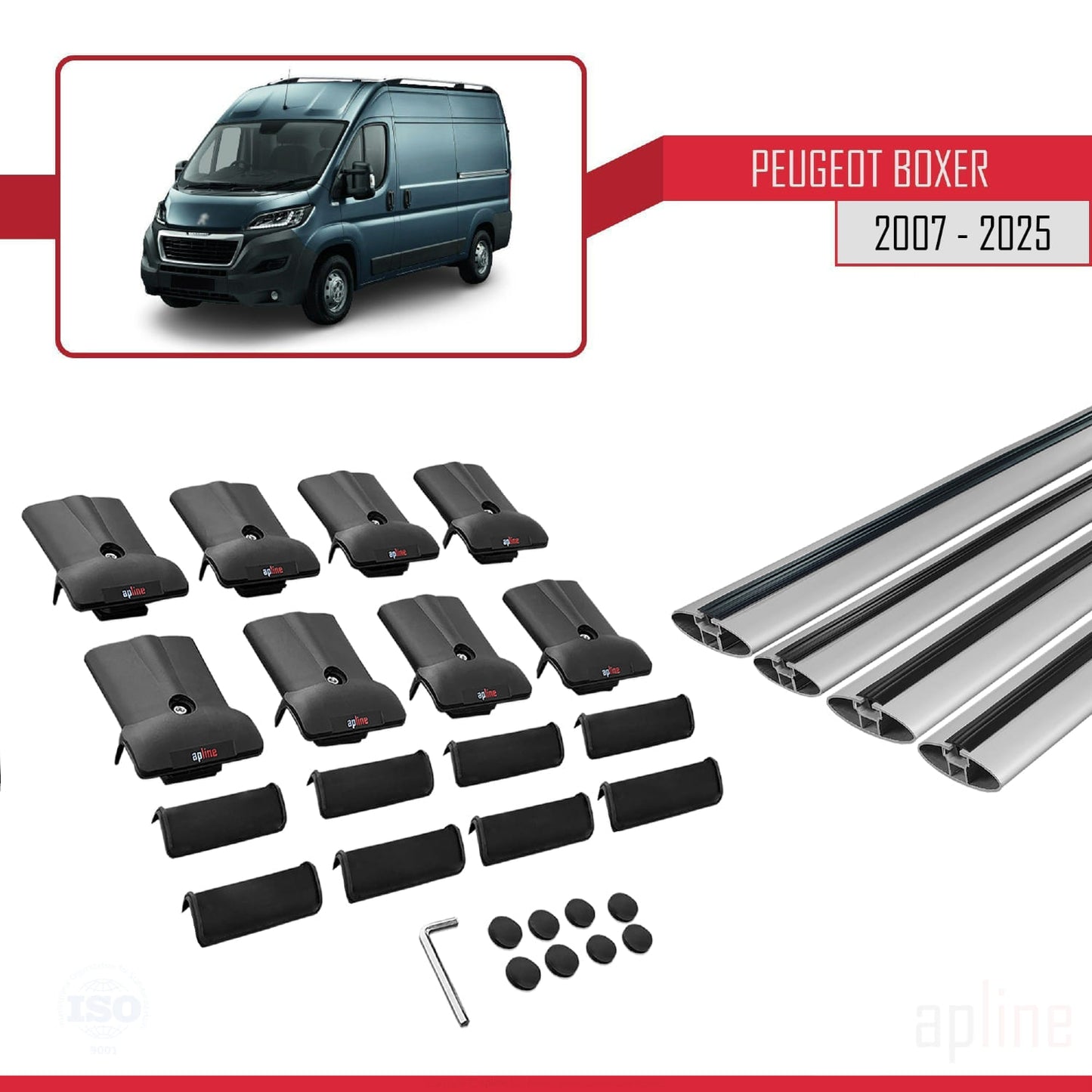Compatible con Peugeot Boxer 2 2007-2025 FLY Model Barras de Techo Auto Portaequipajes Barras Transversales Gris Aluminio 4 Barras