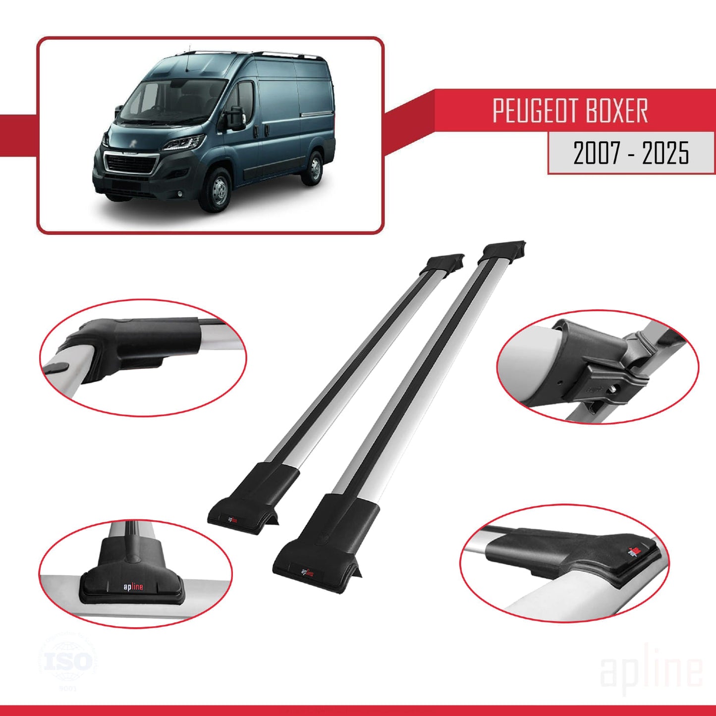 Compatible con Peugeot Boxer 2 2007-2025 FLY Model Barras de Techo Auto Portaequipajes Barras Transversales Gris Aluminio 2 Barras