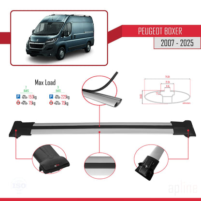 Compatible con Peugeot Boxer 2 2007-2025 FLY Model Barras de Techo Auto Portaequipajes Barras Transversales Gris Aluminio 2 Barras