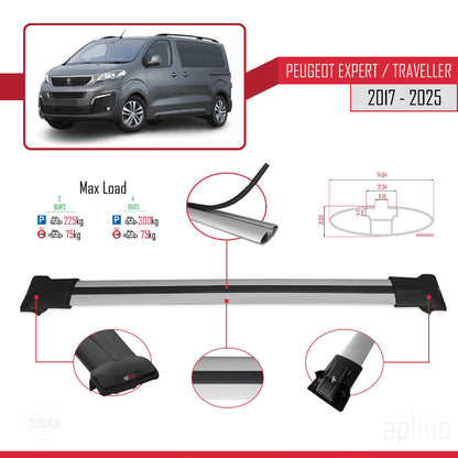 Compatible con Peugeot Expert 3 Traveller 2017-2025 FLY Model Barras de Techo Auto Portaequipajes Barras Transversales Gris Aluminio 3 Barras