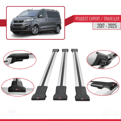 Compatible con Peugeot Expert 3 Traveller 2017-2025 FLY Model Barras de Techo Auto Portaequipajes Barras Transversales Gris Aluminio 3 Barras