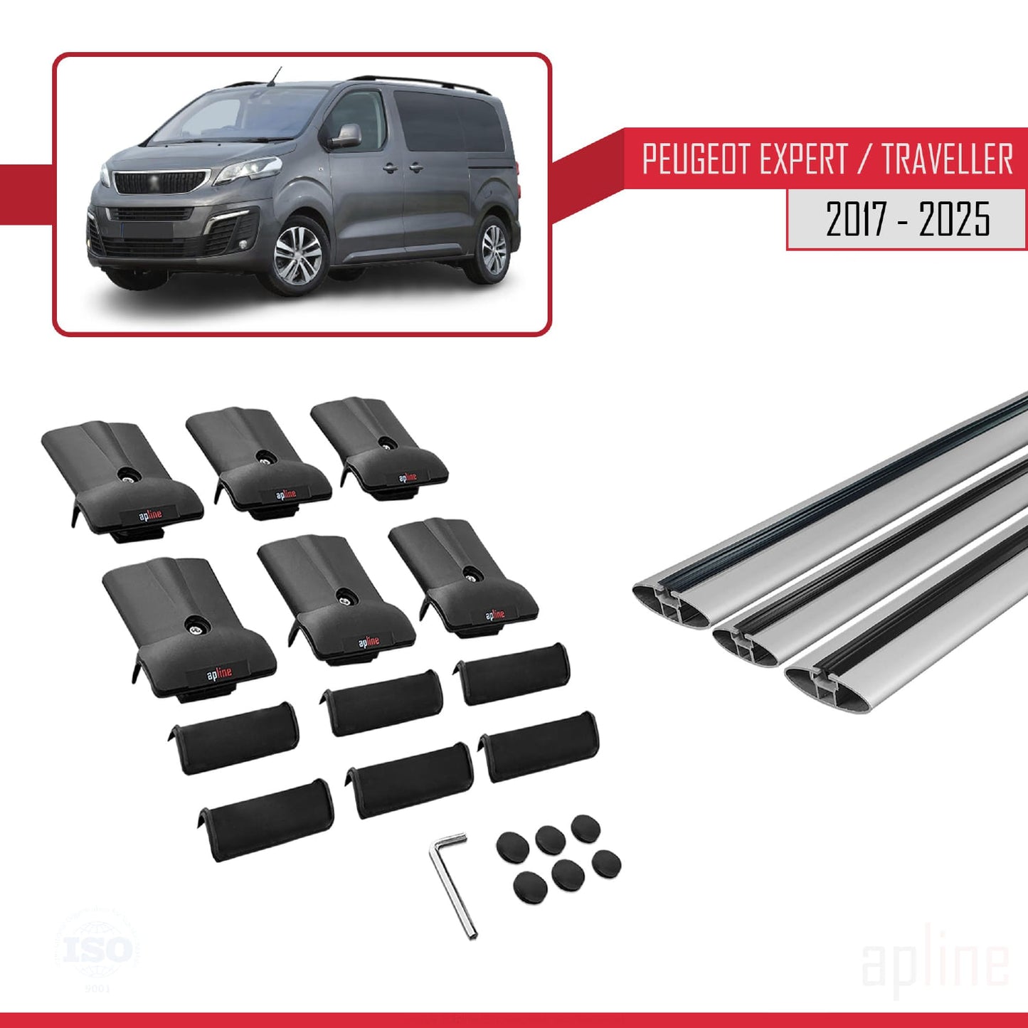 Compatible con Peugeot Expert 3 Traveller 2017-2025 FLY Model Barras de Techo Auto Portaequipajes Barras Transversales Gris Aluminio 3 Barras