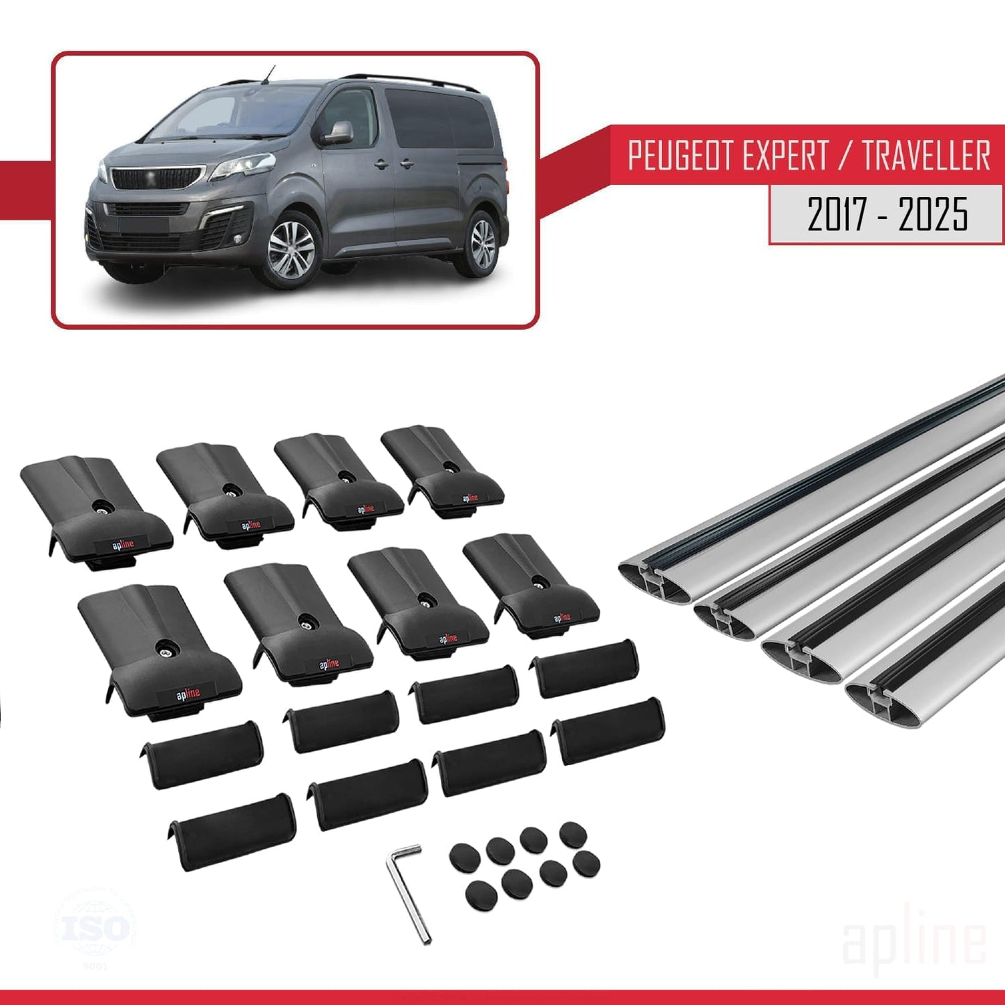 Compatible con Peugeot Expert 3 Traveller 2017-2025 FLY Model Barras de Techo Auto Portaequipajes Barras Transversales Gris Aluminio 4 Barras