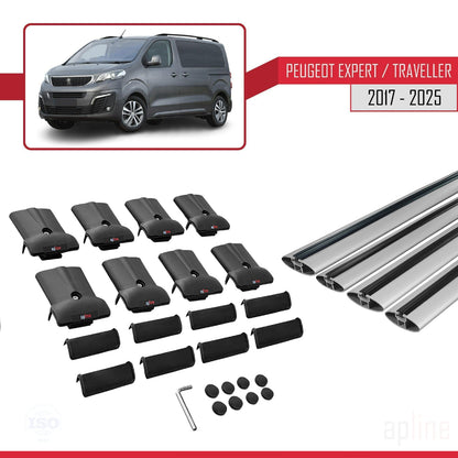 Compatible con Peugeot Expert 3 Traveller 2017-2025 FLY Model Barras de Techo Auto Portaequipajes Barras Transversales Gris Aluminio 4 Barras