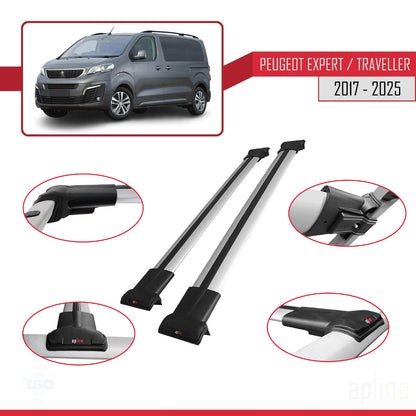 Compatible con Peugeot Expert 3 Traveller 2017-2025 FLY Model Barras de Techo Auto Portaequipajes Barras Transversales Gris Aluminio 2 Barras