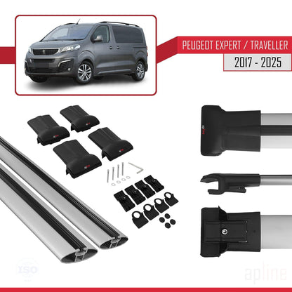 Compatible con Peugeot Expert 3 Traveller 2017-2025 FLY Model Barras de Techo Auto Portaequipajes Barras Transversales Gris Aluminio 2 Barras