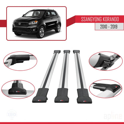 Compatible avec Ssangyong Korando 3 (C200) 2010-2019 FLY Model Barres de Toit Railing Porte-Bagages de Voiture Gris Aluminium 3 Barres