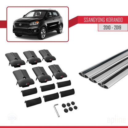 Compatible avec Ssangyong Korando 3 (C200) 2010-2019 FLY Model Barres de Toit Railing Porte-Bagages de Voiture Gris Aluminium 3 Barres