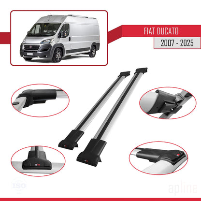 Compatibile con Fiat Ducato 3 2007-2025 Modello FLY Barre Portatutto Railing Portapacchi Auto Alluminio Grigio 2 Barre