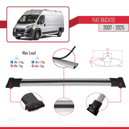 Compatibile con Fiat Ducato 3 2007-2025 Modello FLY Barre Portatutto Railing Portapacchi Auto Alluminio Grigio 2 Barre