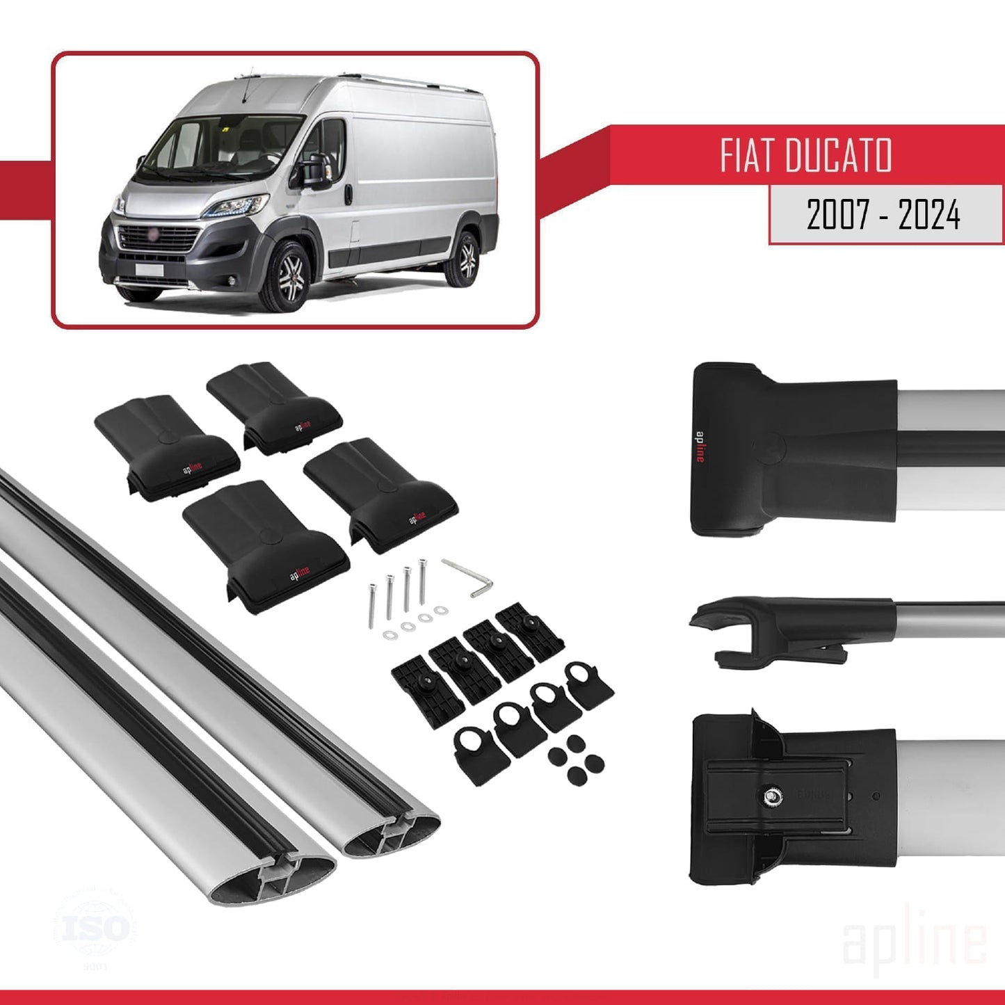 Compatibile con Fiat Ducato 3 2007-2025 Modello FLY Barre Portatutto Railing Portapacchi Auto Alluminio Grigio 2 Barre