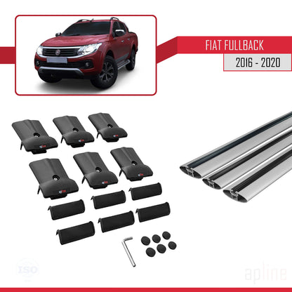 Kompatibel mit Fiat Fullback 2016-2020 FLY Modell Dachgepäckträger, graues Aluminium, 3 Stangen