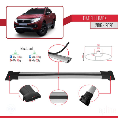 Kompatibel mit Fiat Fullback 2016-2020 FLY Modell Dachgepäckträger, graues Aluminium, 2 Stangen