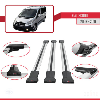 Kompatibel mit Fiat Scudo 2 2007-2016 FLY Modell Dachgepäckträger, graues Aluminium, 3-Stangen