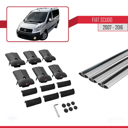Kompatibel mit Fiat Scudo 2 2007-2016 FLY Modell Dachgepäckträger, graues Aluminium, 3-Stangen
