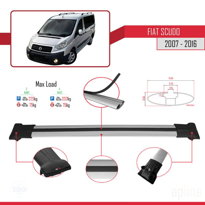 Kompatibel mit Fiat Scudo 2 2007-2016 FLY Modell Dachgepäckträger, graues Aluminium, 4 Stangen