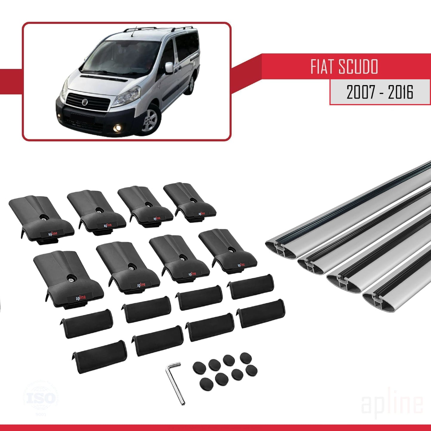 Kompatibel mit Fiat Scudo 2 2007-2016 FLY Modell Dachgepäckträger, graues Aluminium, 4 Stangen