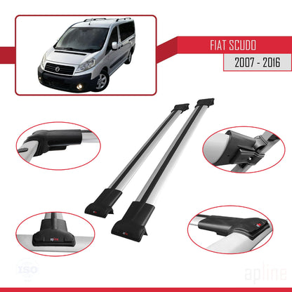 Kompatibel mit Fiat Scudo 2 2007-2016 FLY Modell Dachgepäckträger, graues Aluminium, 2 Stangen