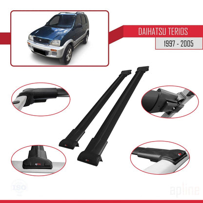 Compatible avec Daihatsu Terios (J100) 1997-2005 FLY Model Barres de Toit Railing Porte-Bagages de Voiture Noir Aluminium 2 Barres