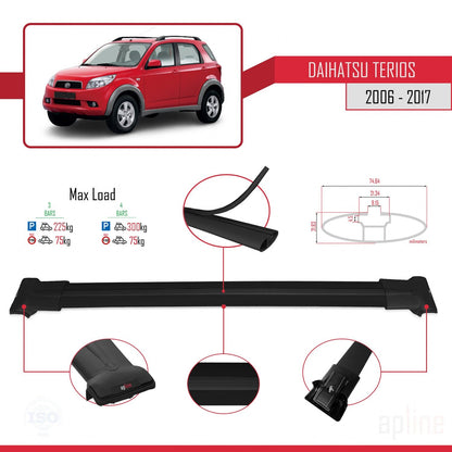 Compatible avec Daihatsu Terios 2 (J200) 2006-2017 FLY Model Barres de Toit Railing Porte-Bagages de Voiture Noir Aluminium 3 Barres