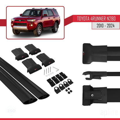 Compatible avec Toyota 4Runner (N280) 2010-2024 FLY Model Barres de Toit Railing Porte-Bagages de Voiture Noir Aluminium 2 Barres