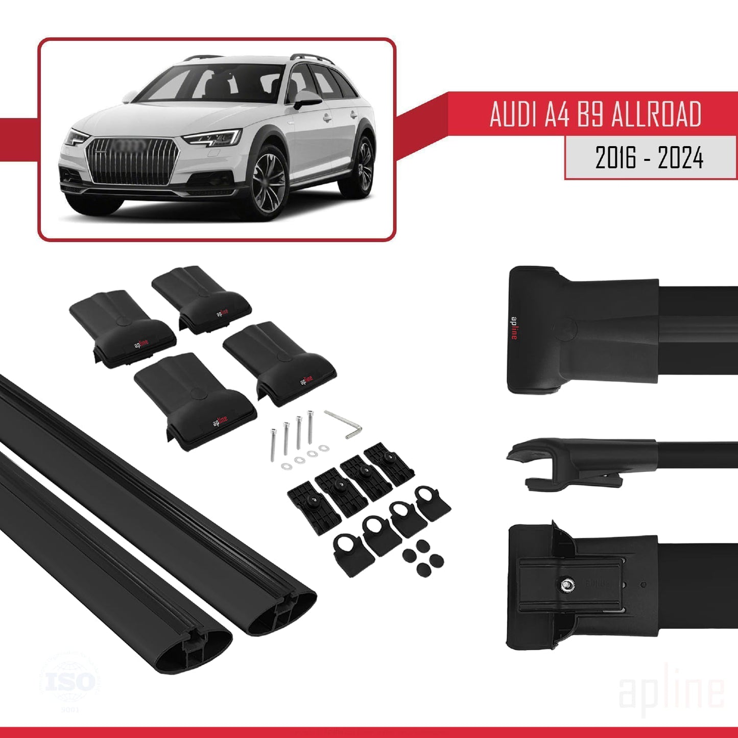 Compatibile con A4 (B9) Allroad 2016-2025 modello FLY Barre portatutto per auto Portapacchi in alluminio nero 2 barre