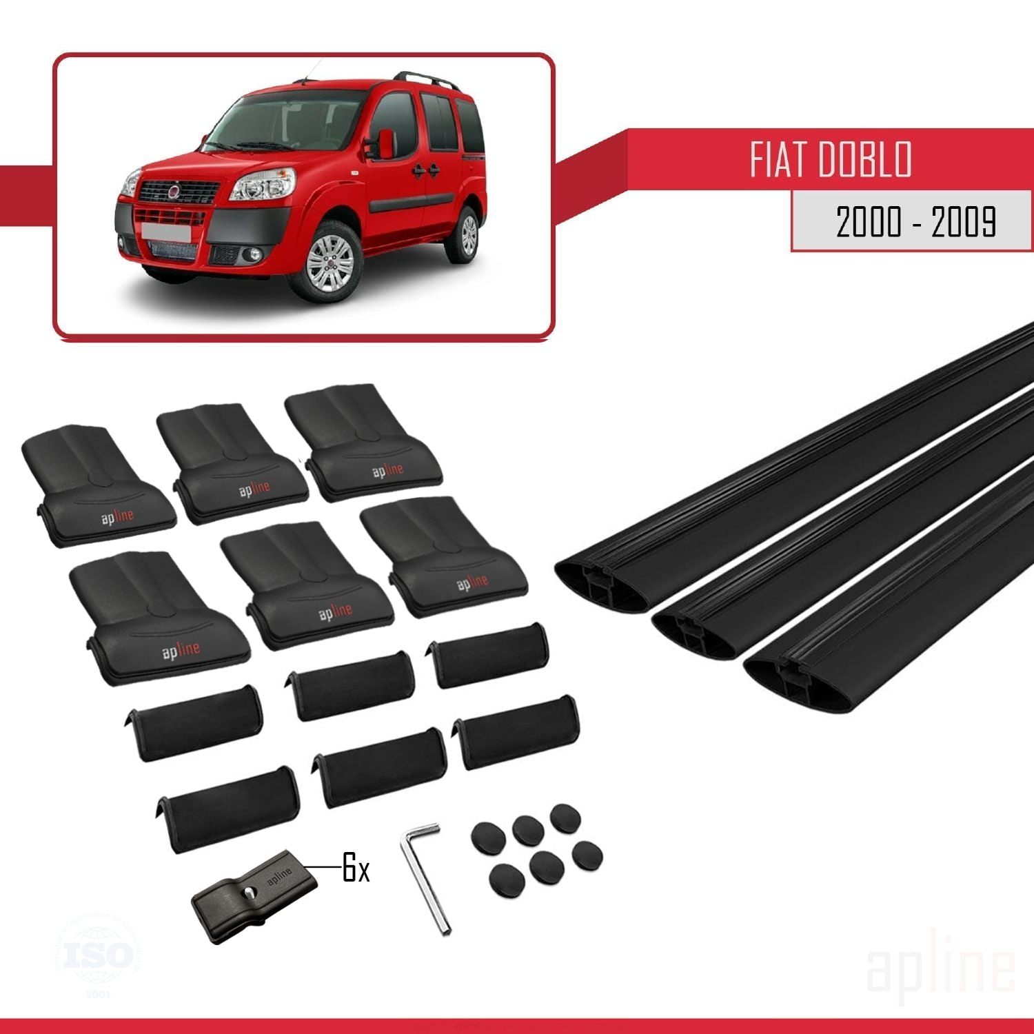 Compatible avec Fiat Doblo 2000-2009 V2 FLY Model Barres de Toit Railing Porte-Bagages de Voiture Noir Aluminium 3 Barres