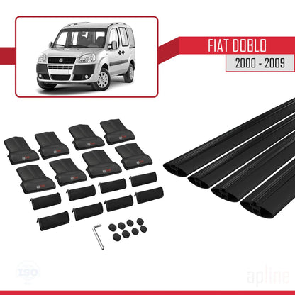 Compatible avec Fiat Doblo 2000-2009 V2 FLY Model Barres de Toit Railing Porte-Bagages de Voiture Noir Aluminium 4 Barres
