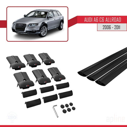 Compatibile con A6 (C6) Allroad 2006-2011 modello FLY Barre portatutto per auto Portapacchi in alluminio nero 3 barre
