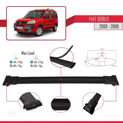 Compatible avec Fiat Doblo 2000-2009 FLY Model Barres de Toit Railing Porte-Bagages de Voiture Noir Aluminium 2 Barres