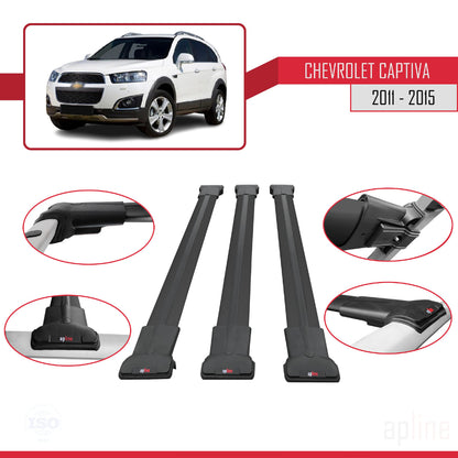 Compatible avec Chevrolet Captiva 2011-2015 FLY Model Barres de Toit Railing Porte-Bagages de Voiture Noir Aluminium 3 Barres