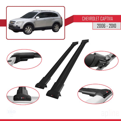 Compatible avec Chevrolet Captiva 2006-2010 FLY Model Barres de Toit Railing Porte-Bagages de Voiture Noir Aluminium 2 Barres