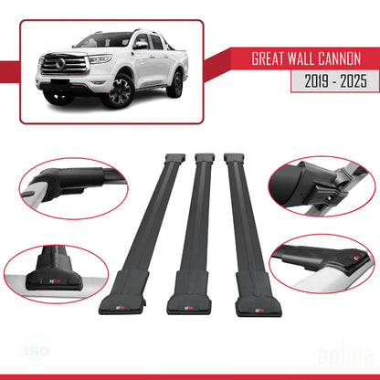 Compatible con Great Wall Cannon 2019-2025 FLY Model Barras de Techo Auto Portaequipajes Barras Transversales Negro Aluminio 3 Barras