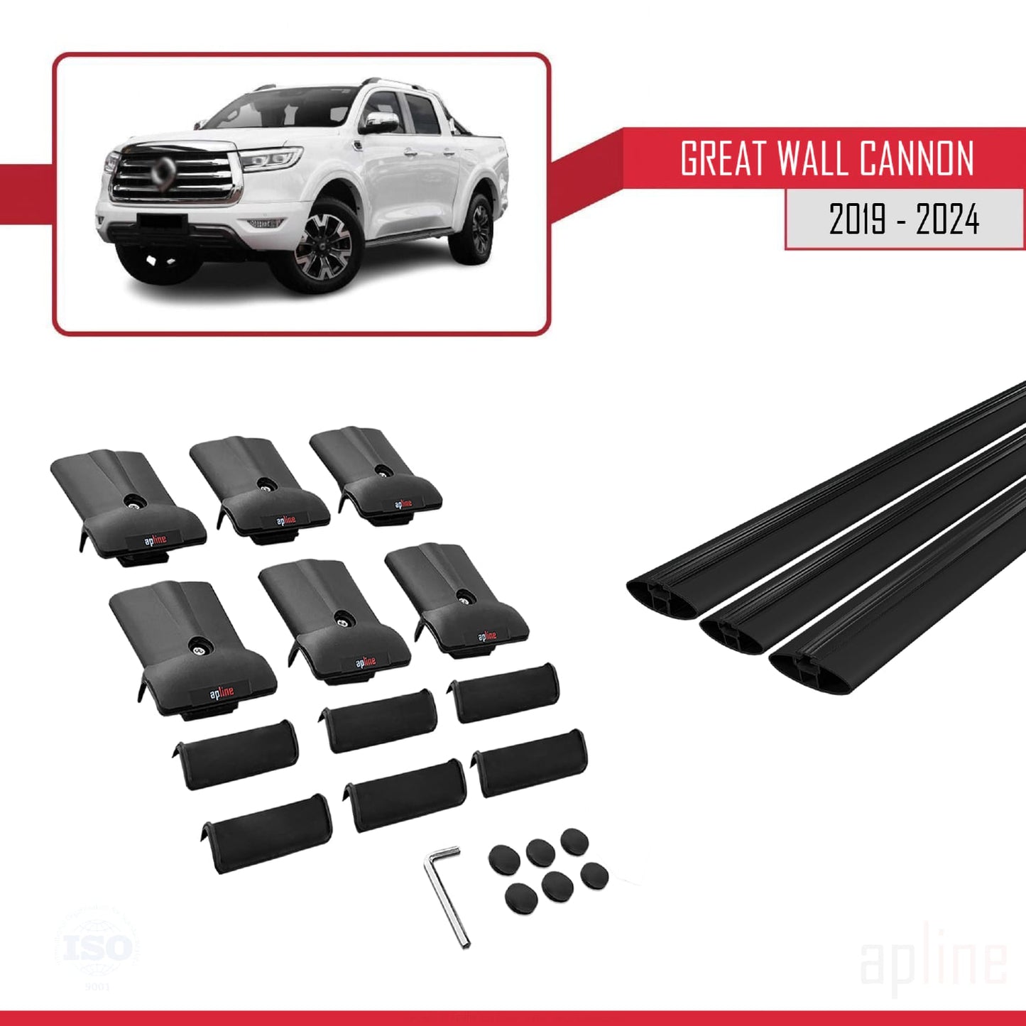 Compatible con Great Wall Cannon 2019-2025 FLY Model Barras de Techo Auto Portaequipajes Barras Transversales Negro Aluminio 3 Barras
