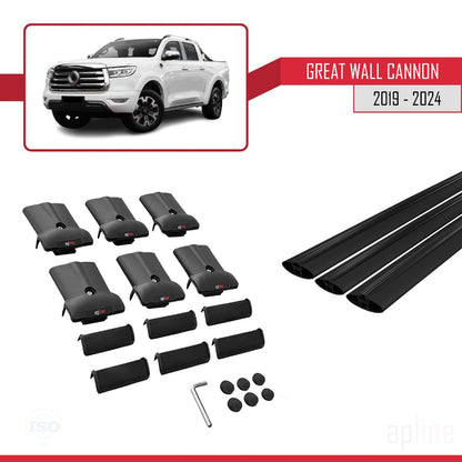 Compatible con Great Wall Cannon 2019-2025 FLY Model Barras de Techo Auto Portaequipajes Barras Transversales Negro Aluminio 3 Barras