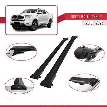 Compatible con Great Wall Cannon 2019-2025 FLY Model Barras de Techo Auto Portaequipajes Barras Transversales Negro Aluminio 2 Barras