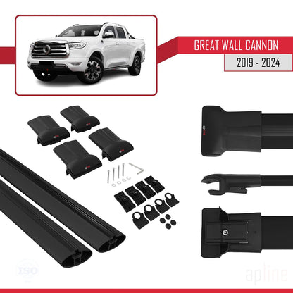 Compatible con Great Wall Cannon 2019-2025 FLY Model Barras de Techo Auto Portaequipajes Barras Transversales Negro Aluminio 2 Barras