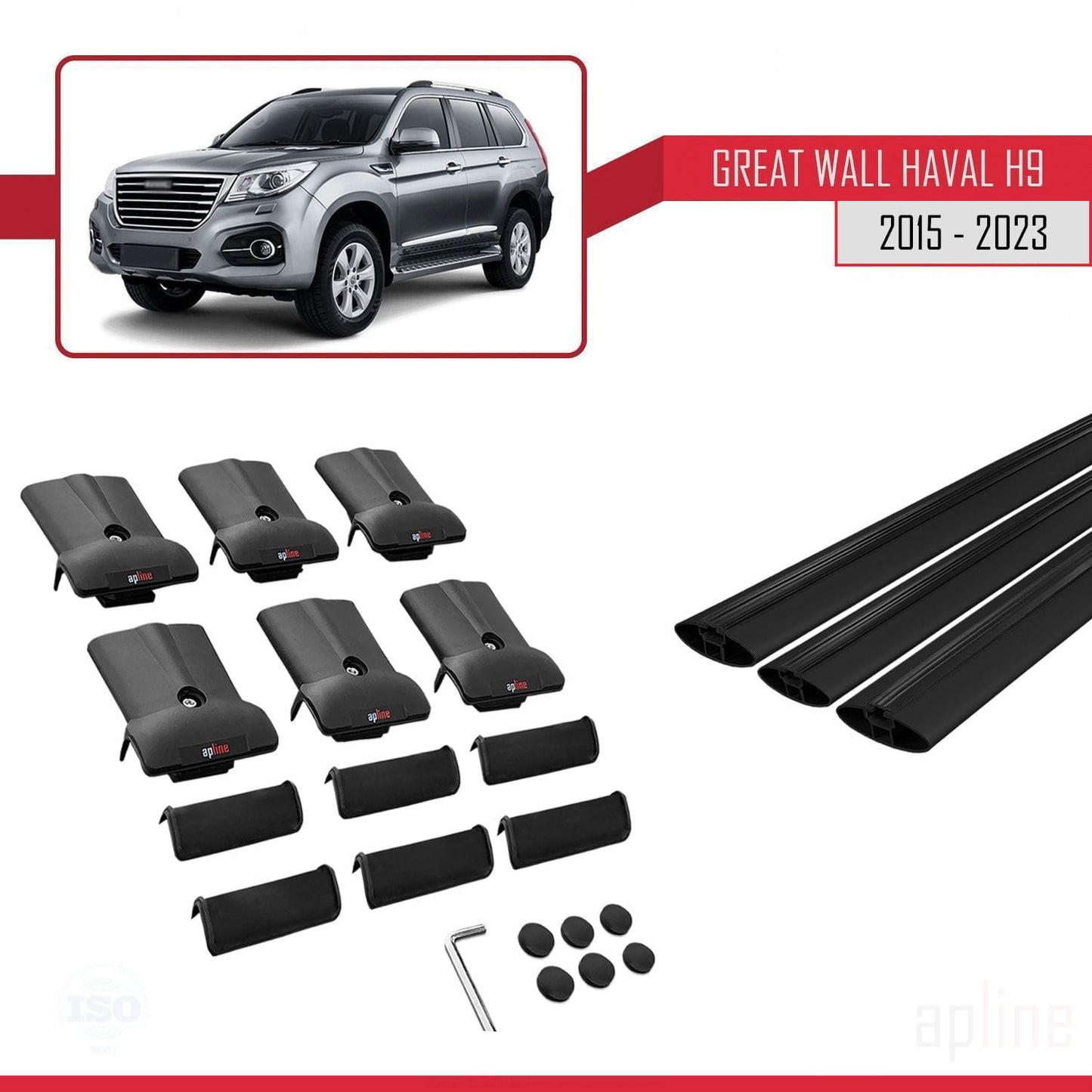 Compatible con Great Wall Haval H9 2015-2023 FLY Model Barras de Techo Auto Portaequipajes Barras Transversales Negro Aluminio 3 Barras