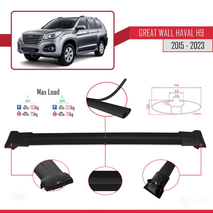 Compatible with Great Wall Haval H9 2015-2023 FLY Model Car Roof Rack Cross Bar Black Aluminium 2 Bars