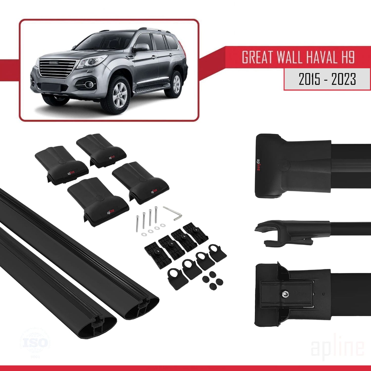Compatible with Great Wall Haval H9 2015-2023 FLY Model Car Roof Rack Cross Bar Black Aluminium 2 Bars