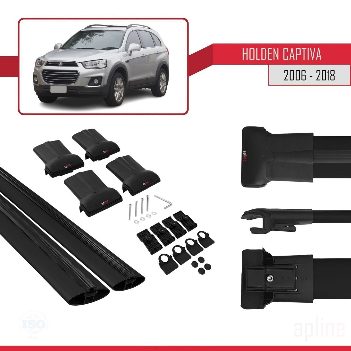 Compatible with Holden Captiva 2006-2018 FLY Model Car Roof Rack Cross Bar Black Aluminium 2 Bars
