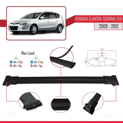 Compatible con Hyundai Elantra Touring (FD) 2009-2012 FLY Model Barras de Techo Auto Portaequipajes Barras Transversales Negro Aluminio 2 Barras