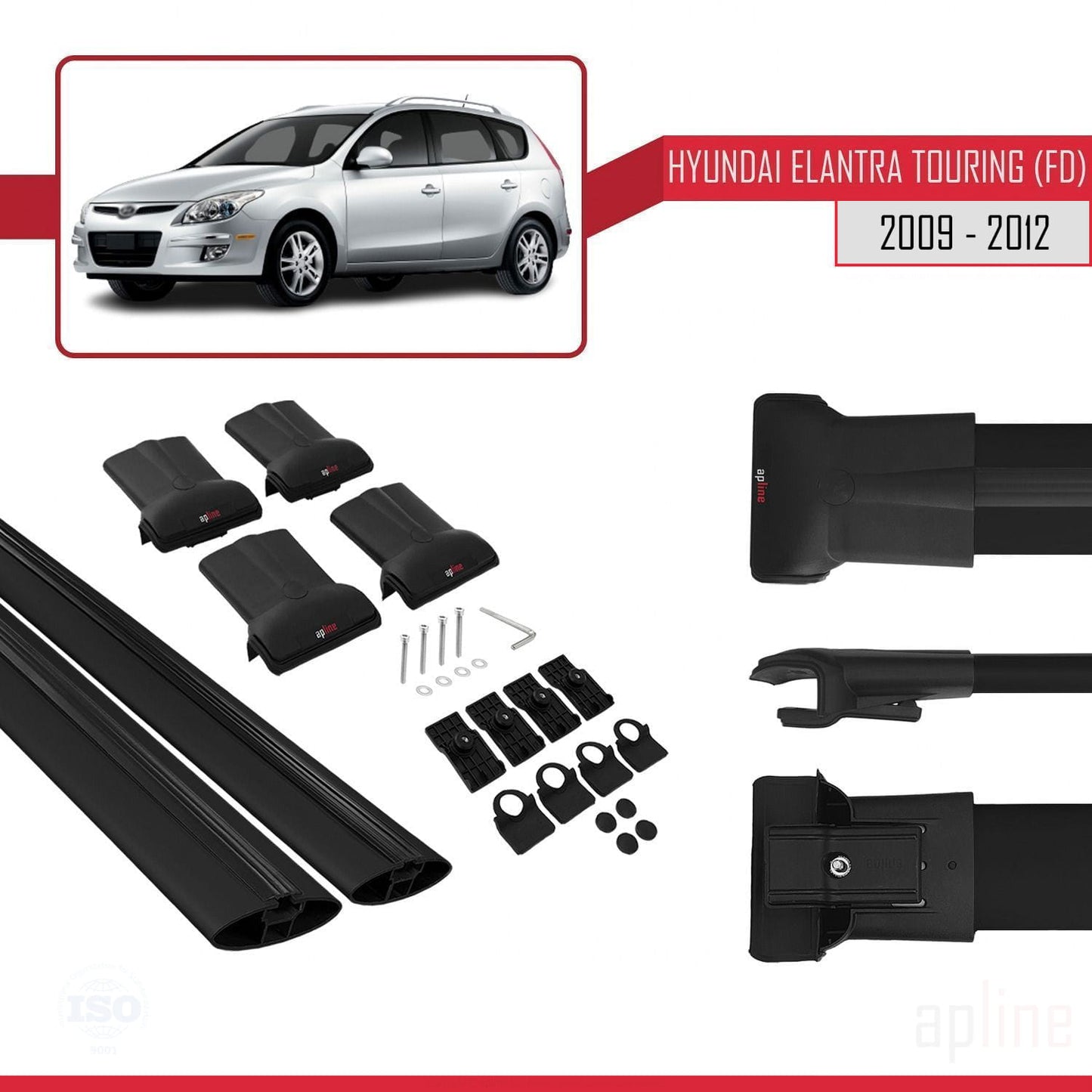 Compatible con Hyundai Elantra Touring (FD) 2009-2012 FLY Model Barras de Techo Auto Portaequipajes Barras Transversales Negro Aluminio 2 Barras